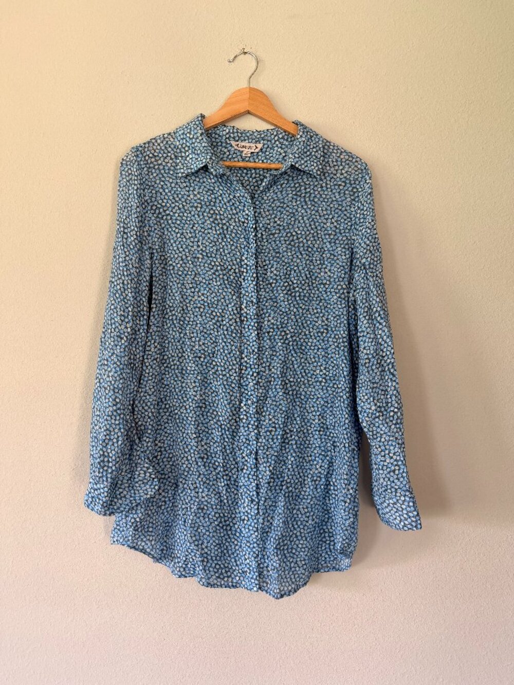 Nanette Lepore Oversized Blue White Polka Dot Blouse - Sz S